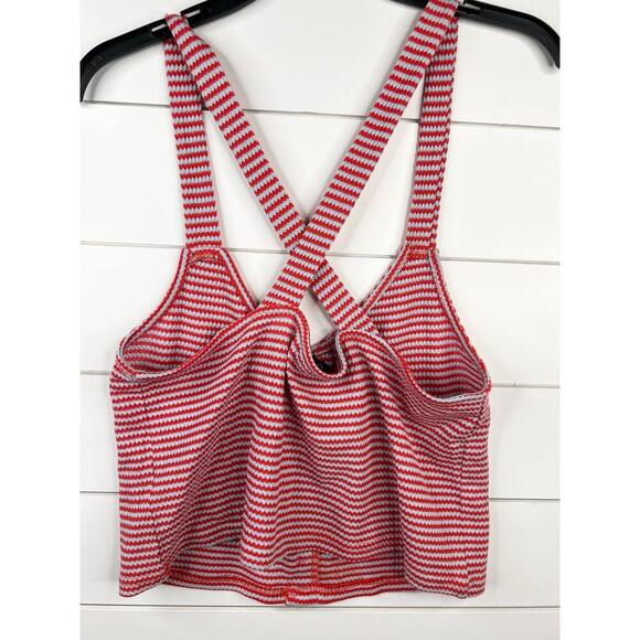 Lumiere Red Blue Striped Cross-Back Button-Front Tank Top Size M Cropped - Picture 3 of 8